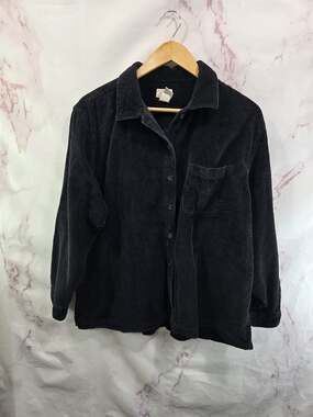 Eddie Bauer Jacket Womens XL Petite Black Corduroy Button Pocket Shacket